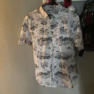 White and black palm tree button down